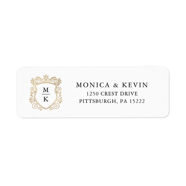 Golden Crest | Elegant Black and White Wedding Label (Front)