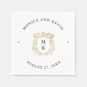 Golden Crest Elegant Black and White Wedding Napkins