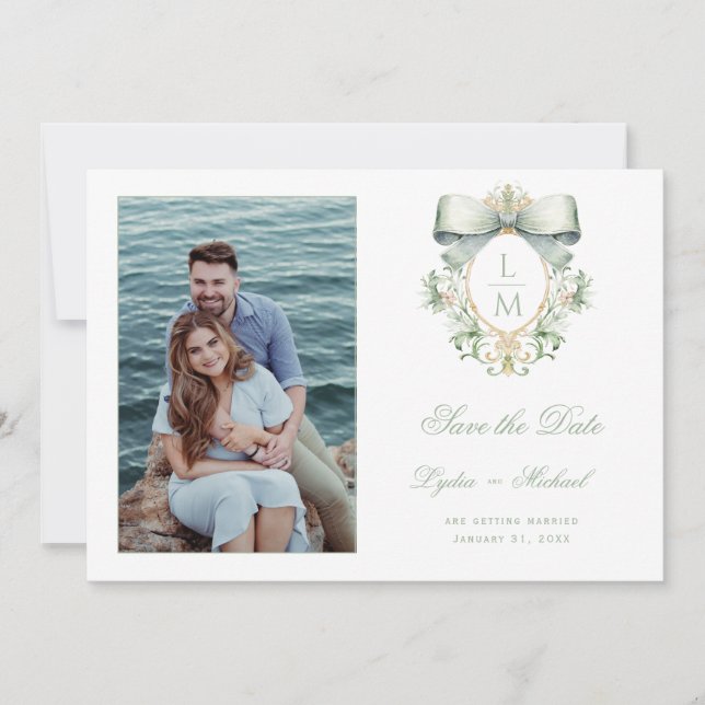 Golden Crest w/ Green Bow  Save The Date (Front)