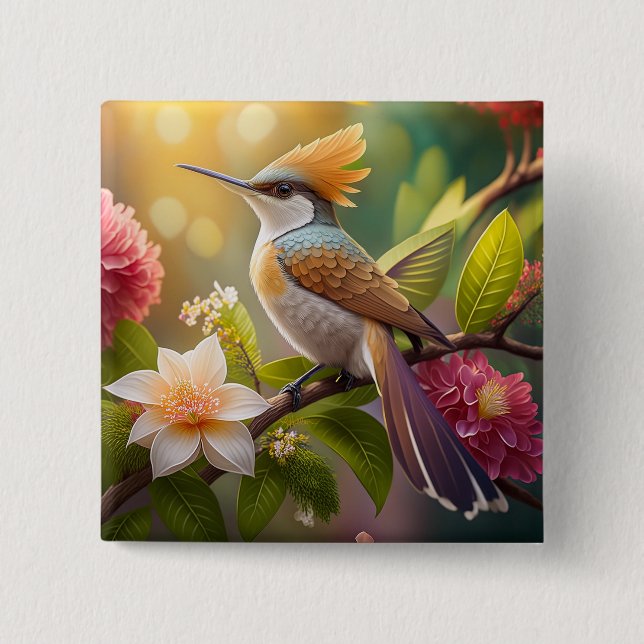 Golden Crested Honeyeater Fantasy Bird Button (Front)