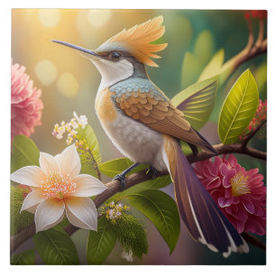 Golden Crested Honeyeater Fantasy Bird Ceramic Tile