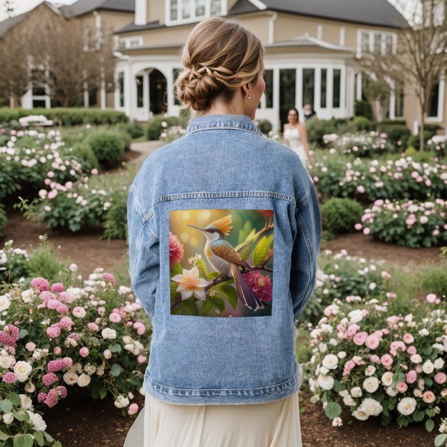 Golden Crested Honeyeater Fantasy Bird Denim Jacket (Wedding Back)