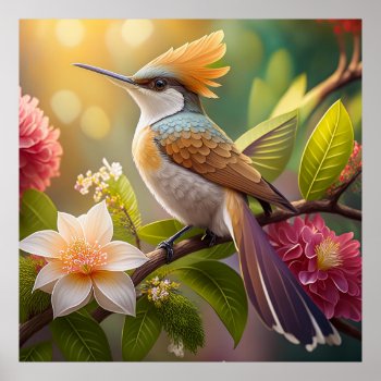 Golden Crested Honeyeater Fantasy Bird Poster by Paradise_Birds at Zazzle
