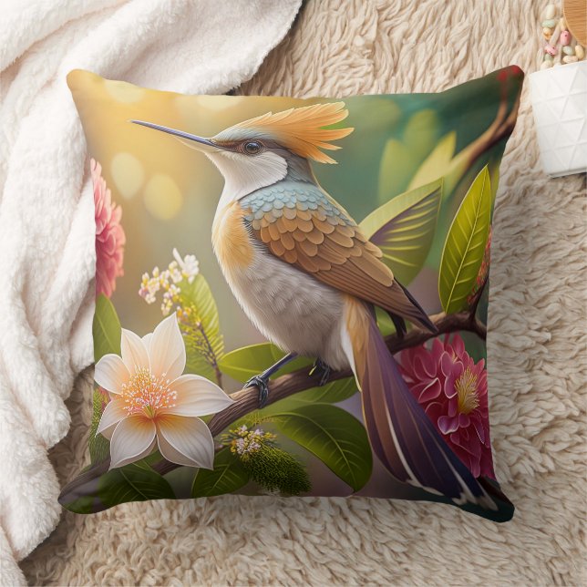 Golden Crested Honeyeater Fantasy Bird Throw Pillow (Blanket)
