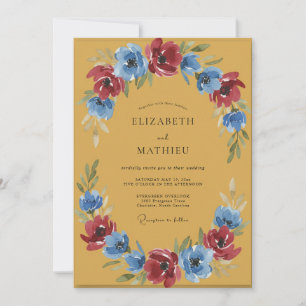 Golden Crimson Wreath Wedding Invitation