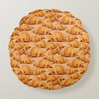 Golden croissant, bakery seamless pattern. round pillow