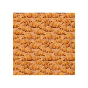 Golden croissant, bakery seamless pattern. wood wall art