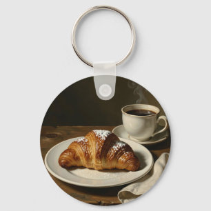 Golden Croissant Coffee Still Life Keychain