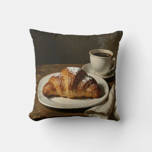 Golden Croissant Coffee Still Life Throw Pillow