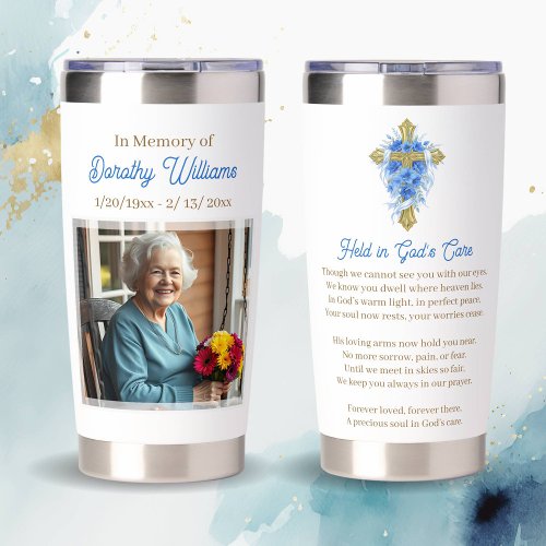 Golden Cross and Flowers Memorial Keepsake