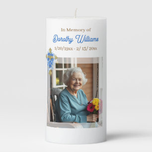 Golden Cross and Flowers Memorial Keepsake Pillar Candle