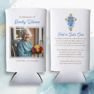 Golden Cross and Flowers Memorial Keepsake Seltzer Can Cooler