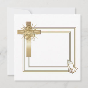 Golden cross and praying hands invitations