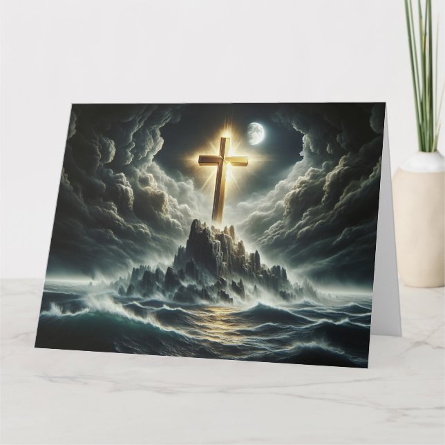 Golden Cross at a Stormy Sea Card (Front)