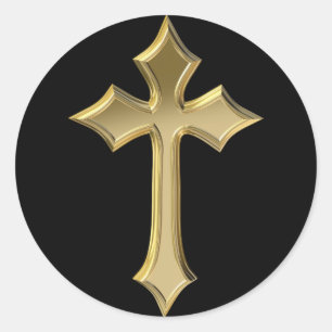 Golden cross classic round sticker