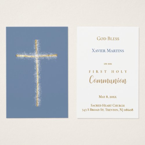 Golden cross First Communion remembrance card
