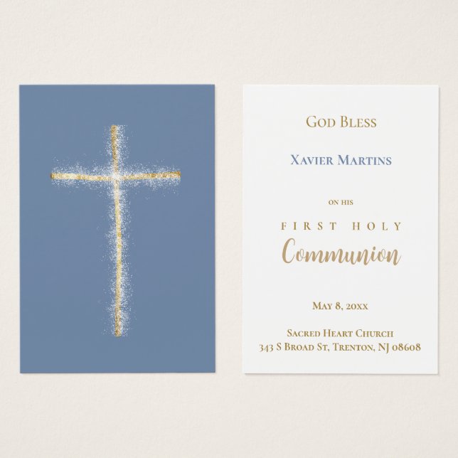 Golden cross First Communion remembrance card (Front & Back)