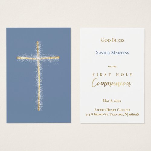 Golden cross First Communion remembrance card