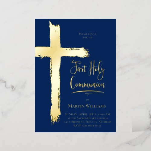 golden cross First Holy Communion Foil Invitation