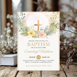 Golden Cross Florals Christening or Baptism Invitation