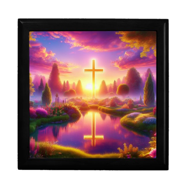 Golden Cross in a Heavenly Paradise Gift Box (Front)