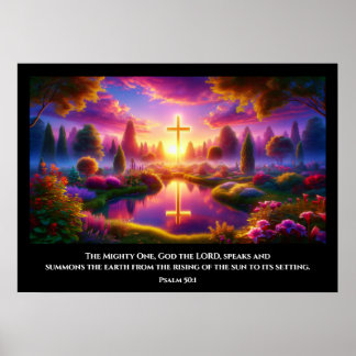 Golden Cross in a Heavenly Tropical Garden Poster