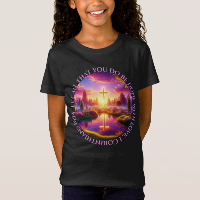 Golden Cross in a Heavenly Tropical Garden  T-Shirt (Front)