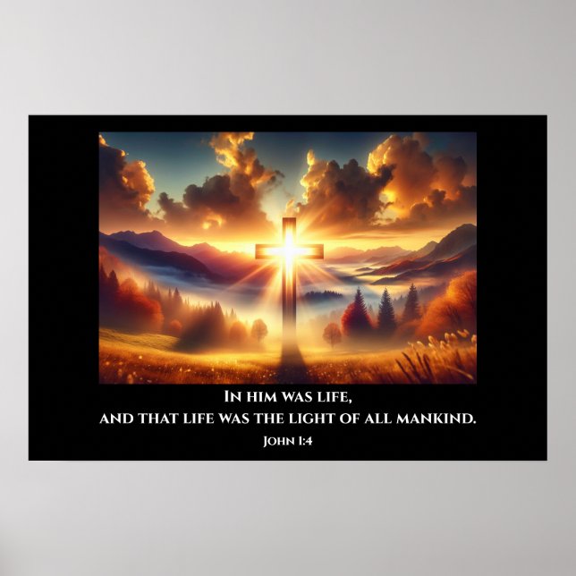 Golden Cross in an Autumn Meadow at Dawn Poster (Front)