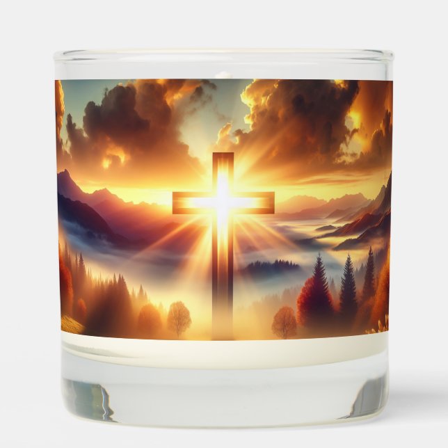 Golden Cross in an Autumn Meadow at Dawn Scented Candle (Front)