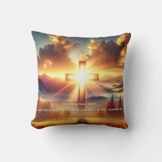 Golden Cross in an Autumn Meadow at Dawn Throw Pillow