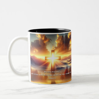 Golden Cross in an Autumn Meadow at Dawn Two-Tone Coffee Mug