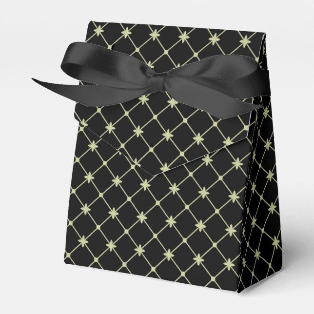 Golden Cross Square Pattern on Black Favor Box (Front Side)