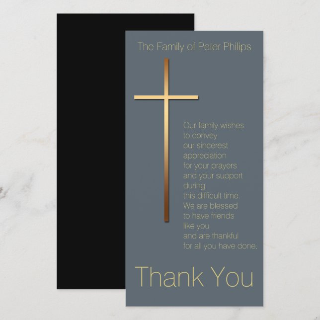 Golden Cross Sympathy Thank You Choose Color 1 (Front/Back)