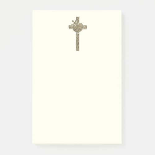 Golden Cross with Dove and Heart Elegant Religious Post_it Notes