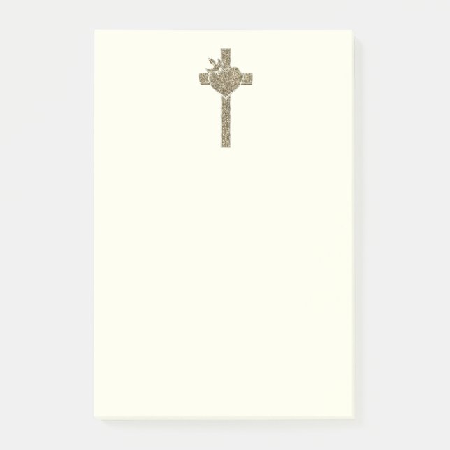 Golden Cross with Dove and Heart Elegant Religious Post-it Notes (Front)