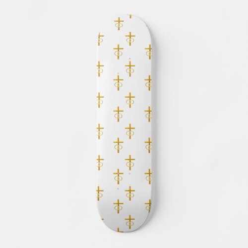 Golden Cross with Wedding Rings Skateboard Deck