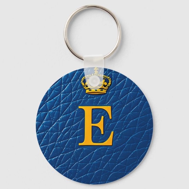 Golden Crown Above Stylish Letter E Keychain (Front)