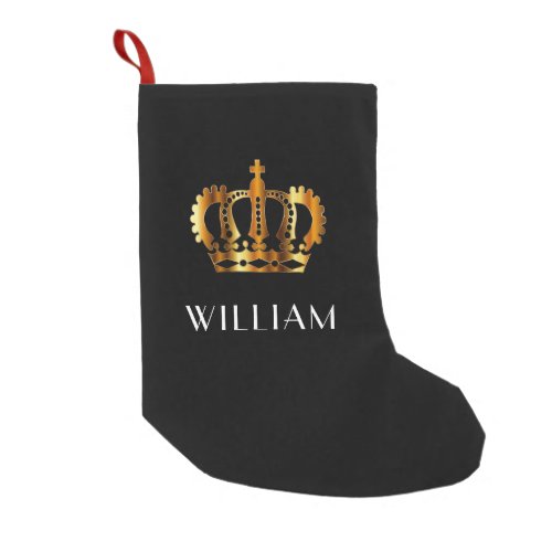 Golden Crown Custom Name Black  Small Christmas Stocking