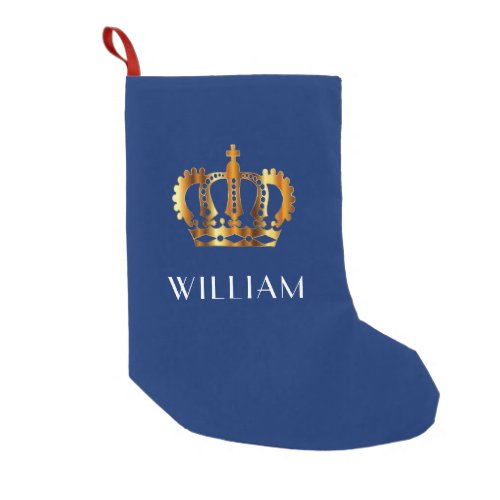 Golden Crown Custom Name Blue Small Christmas Stocking