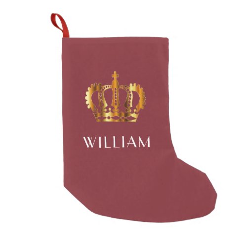 Golden Crown Custom Name Red Small Christmas Stocking