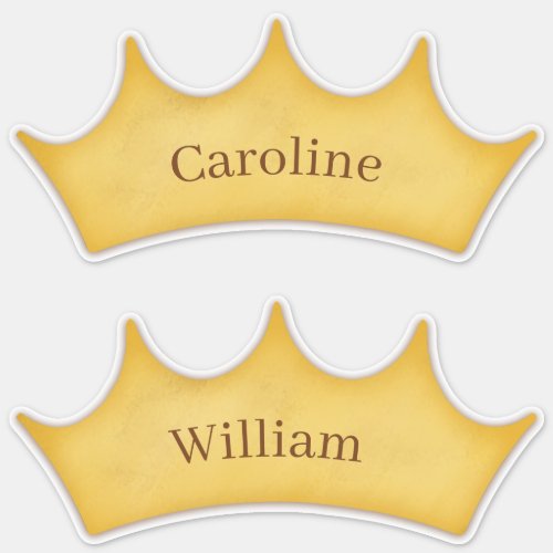 Golden Crown Fairytale Kids Set of 2 Custom Name Sticker