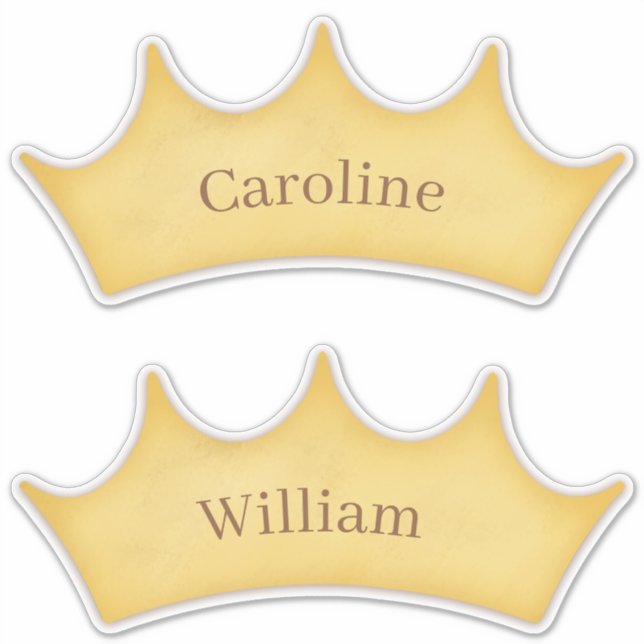 Golden Crown Fairytale Kids Set of 2 Custom Name Sticker (Front)