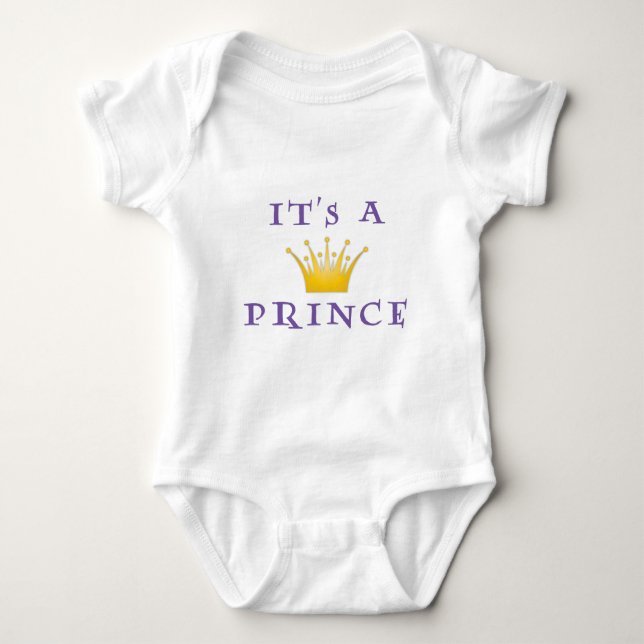 Golden Crown "It's a Prince" with Wizard font Baby Bodysuit (Front)