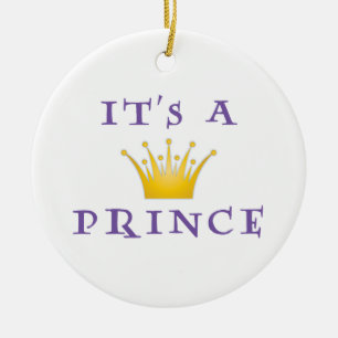 Golden Crown "It's a Prince" with Wizard font Ceramic Ornament