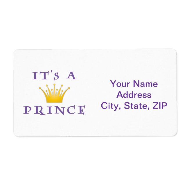Golden Crown "It's a Prince" with Wizard font Label (Front)