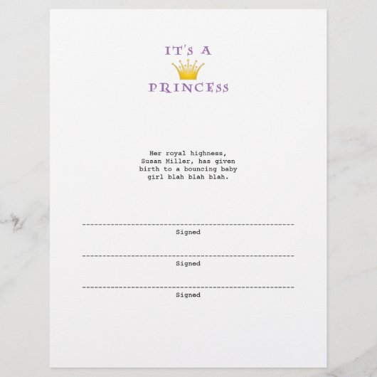 Golden Crown "It's a Princess" with Wizard font (Front)