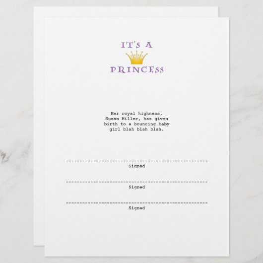 Golden Crown "It's a Princess" with Wizard font (Front/Back)