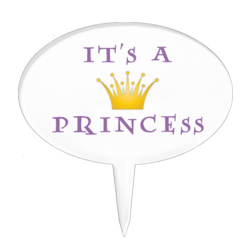 Golden Crown Its a Princess with Wizard font Cake Topper