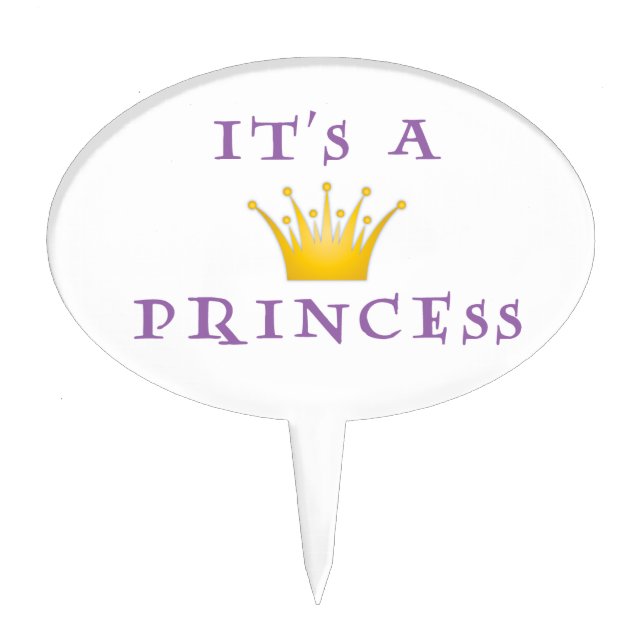 Golden Crown "It's a Princess" with Wizard font Cake Topper (Front)