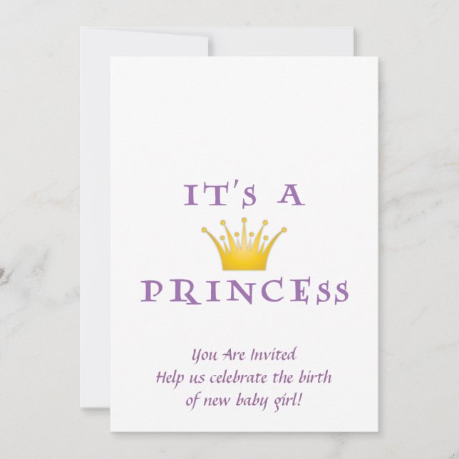 Golden Crown "It's a Princess" with Wizard font Invitation (Front)